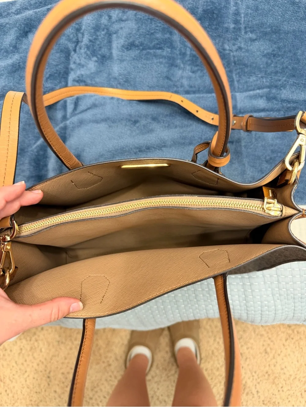 Michael Kors Brown MK Logo Satchel with Tan Trim